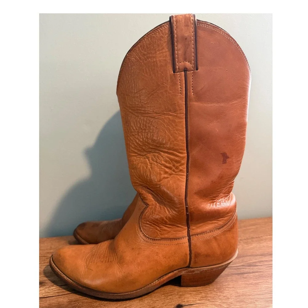 Justin Men's Size 9 EE #1106 Mulehide Tan Leather Cowboy Boots USA Made Vintage - Picture 2 of 15